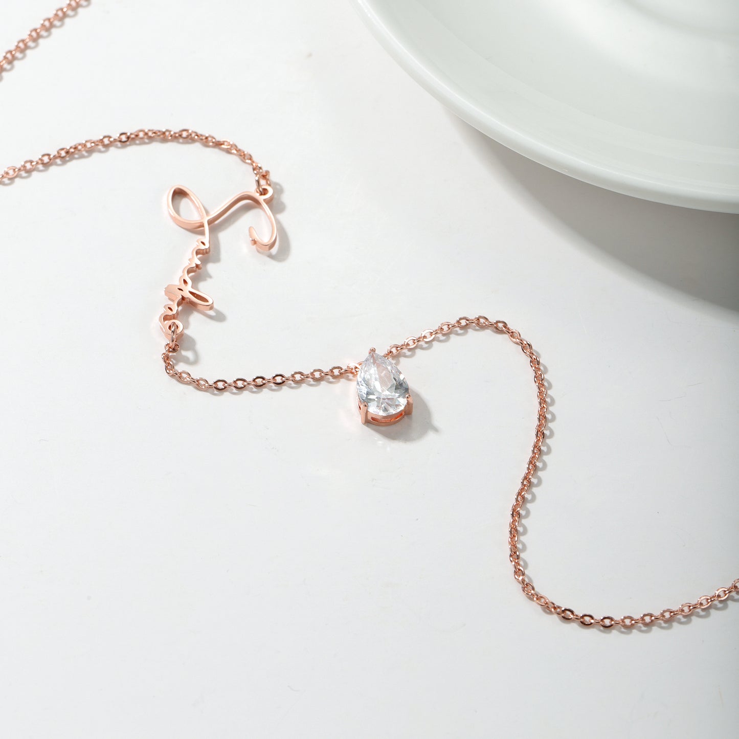 Customized Beveled Name Drop Zircon Necklace WO-QNN1343