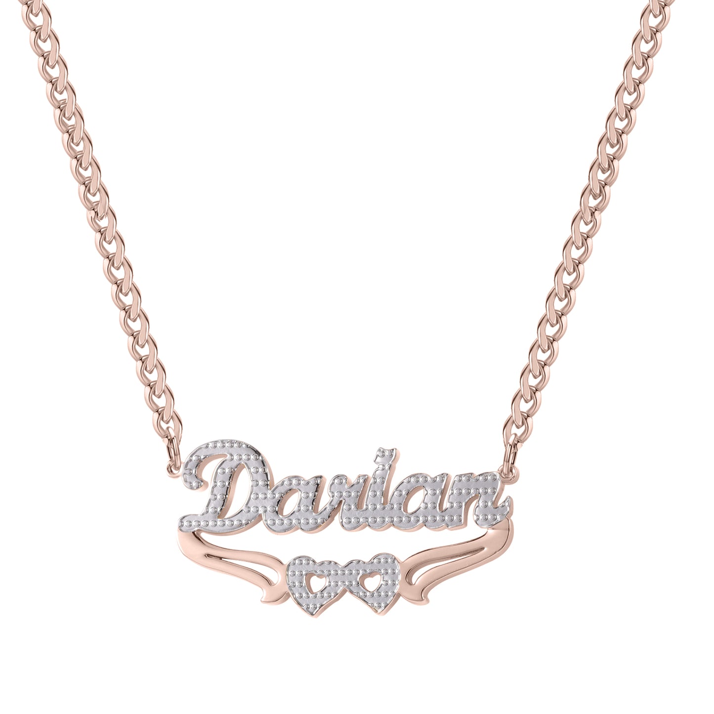 Custom Name Two Tone Heart Necklace WO-QCN3019