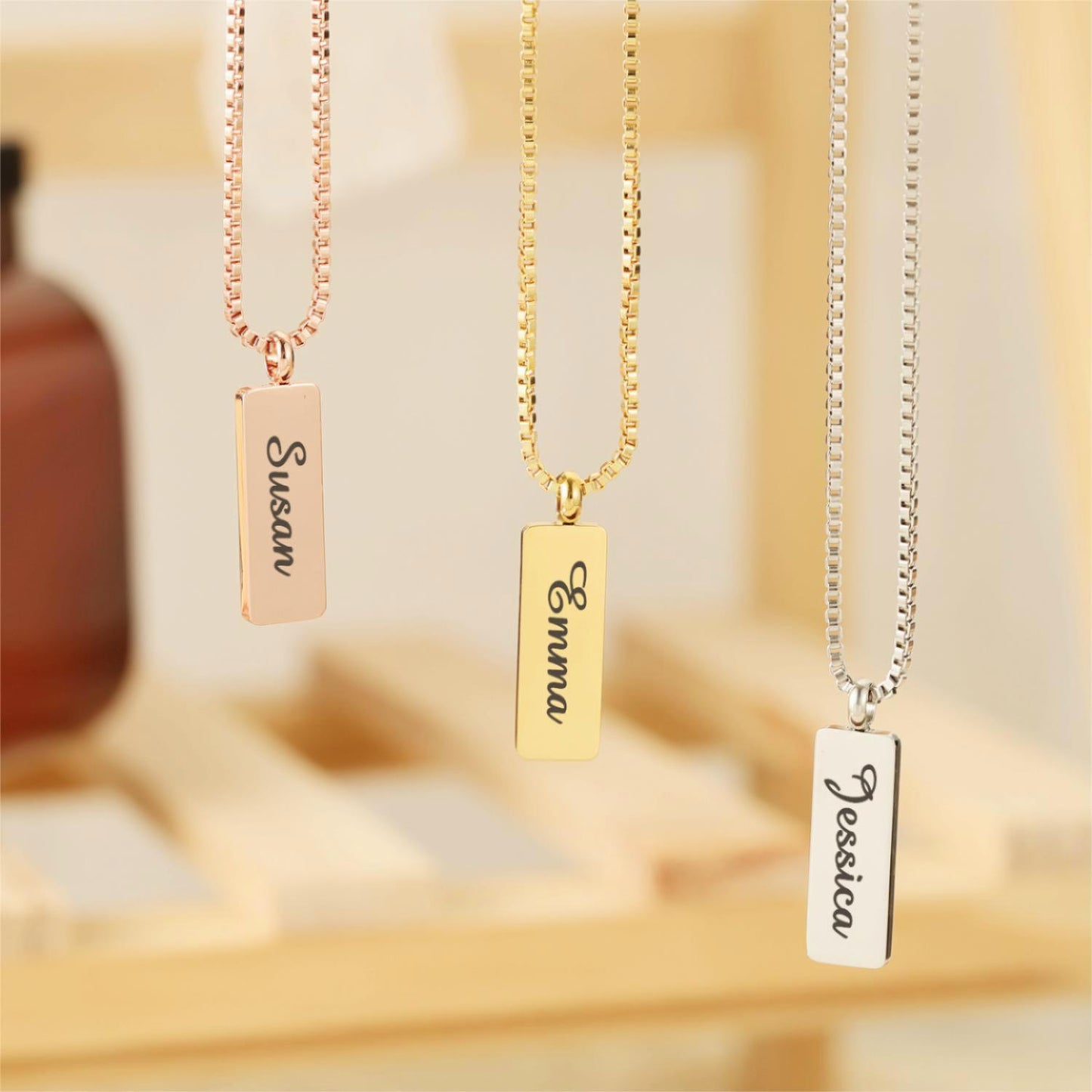 Bar Name Box Chain Necklace