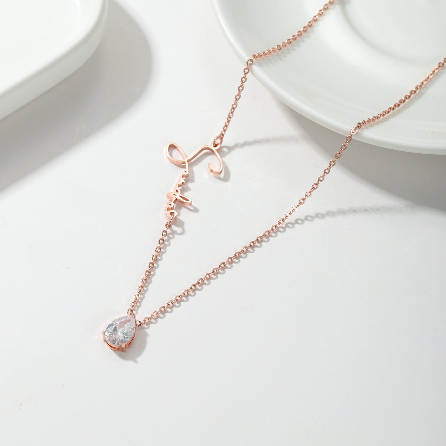 Customized Beveled Name Drop Zircon Necklace