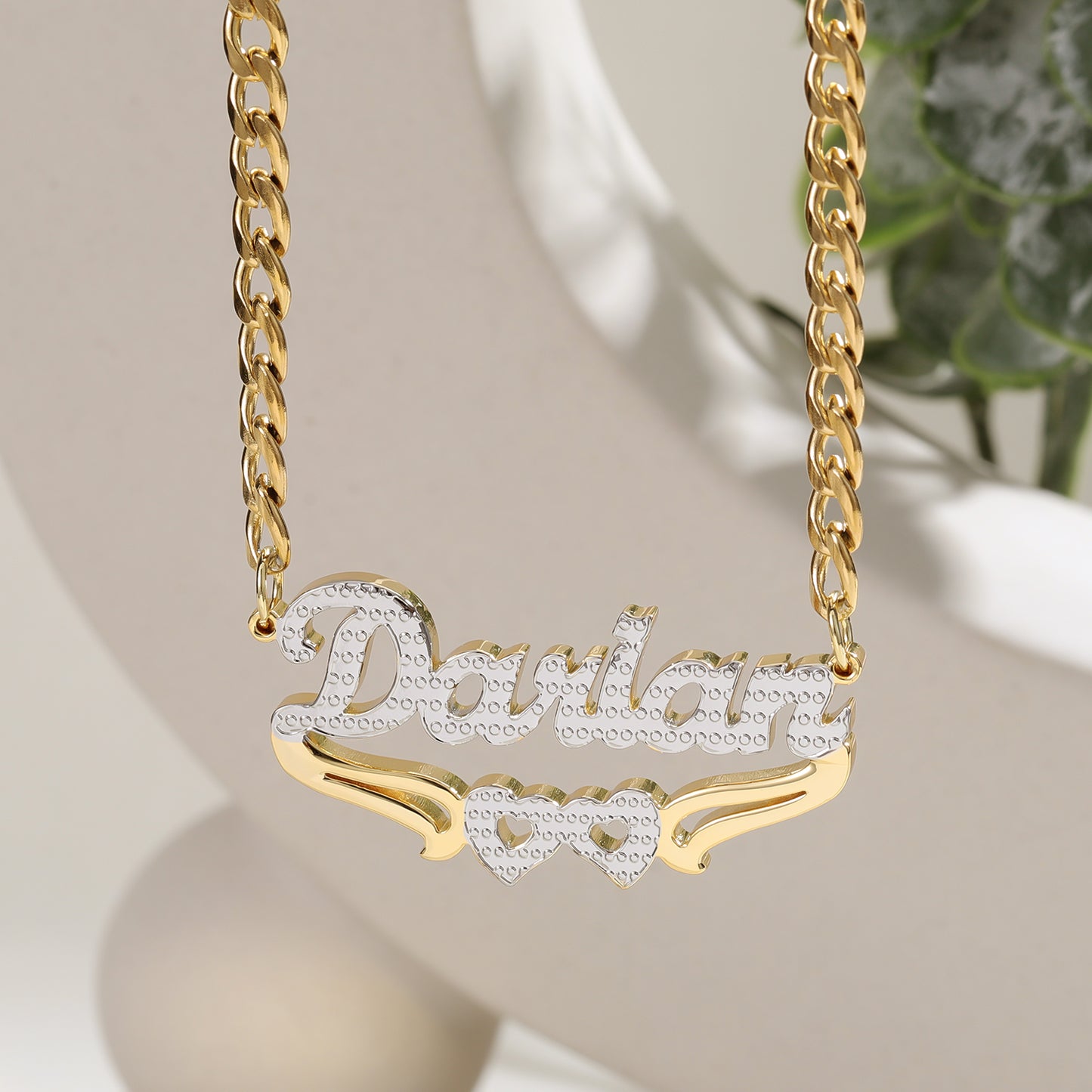 Custom Name Two Tone Heart Necklace