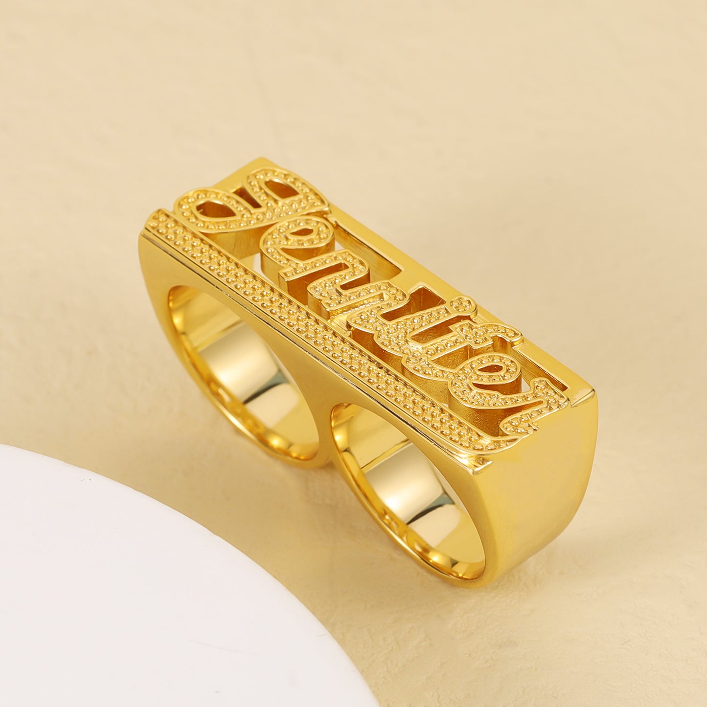 3D Double Gold Name Ring