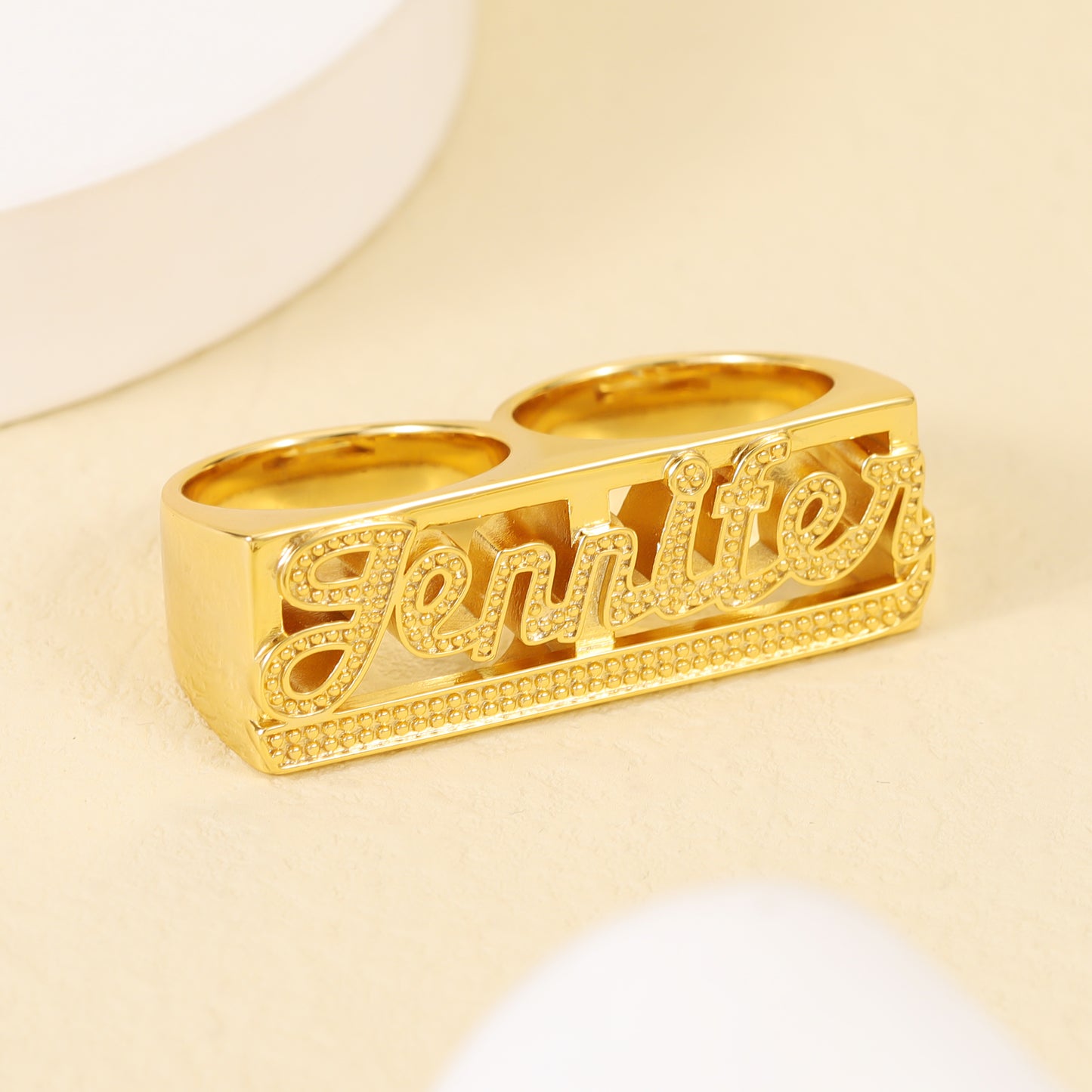 3D Double Gold Name Ring