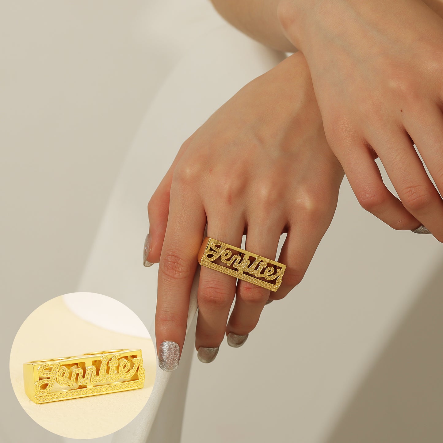 3D Double Gold Name Ring