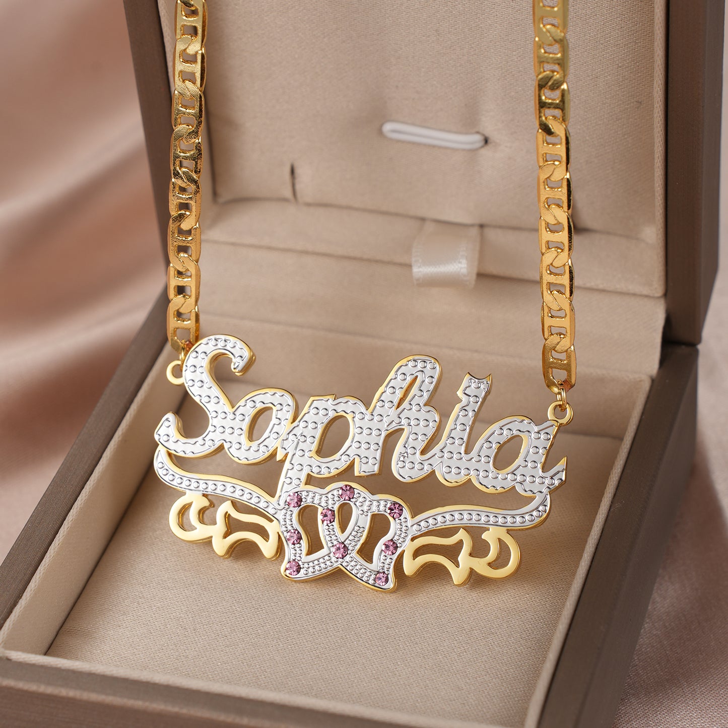 Birthstone Two Tone Name Necklace