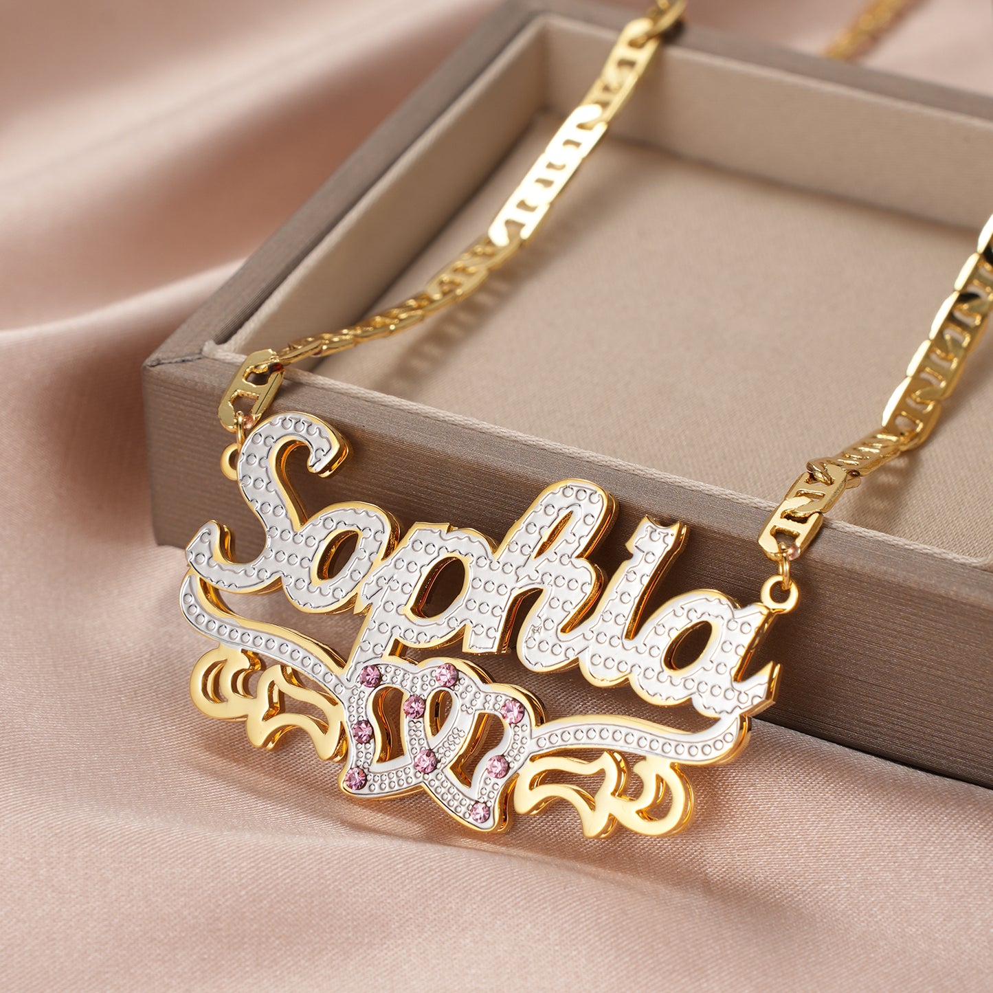 Birthstone Two Tone Name Necklace