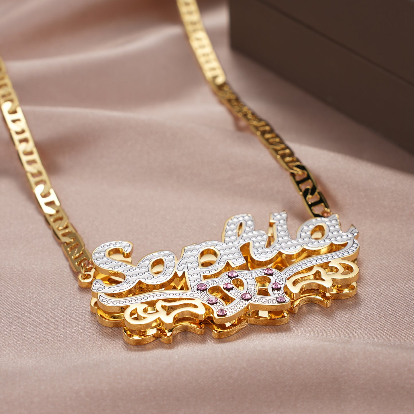 Birthstone Two Tone Name Necklace