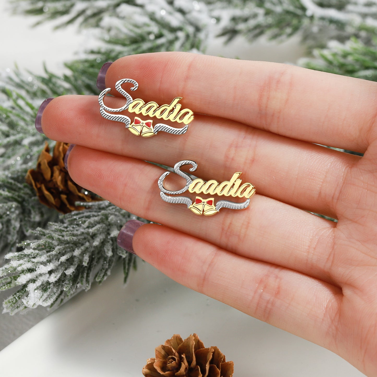 Two-Tone Christmas Name Earring