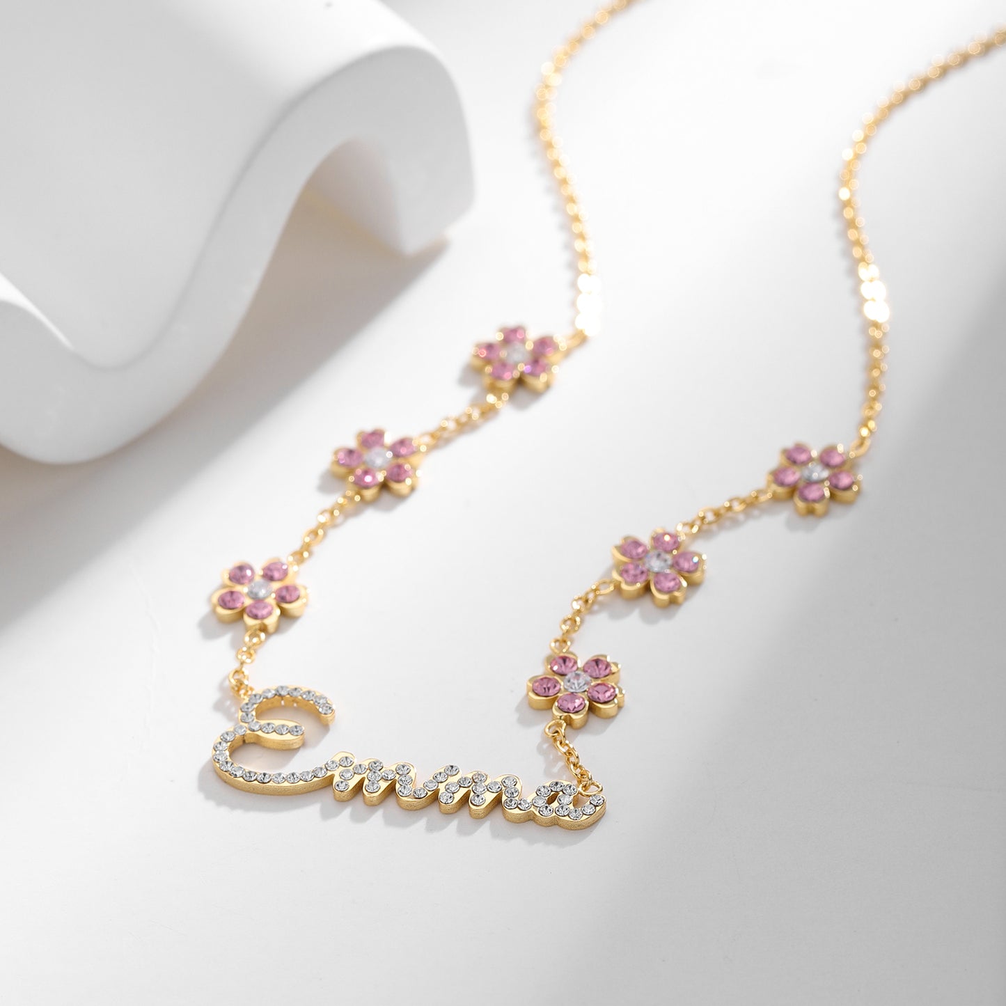 Flower Diamond Name Necklace