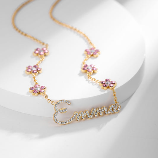 Collier Prénom Diamant Fleur