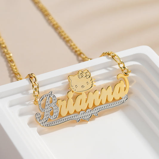 Custom Name Two Tone Cat Necklace