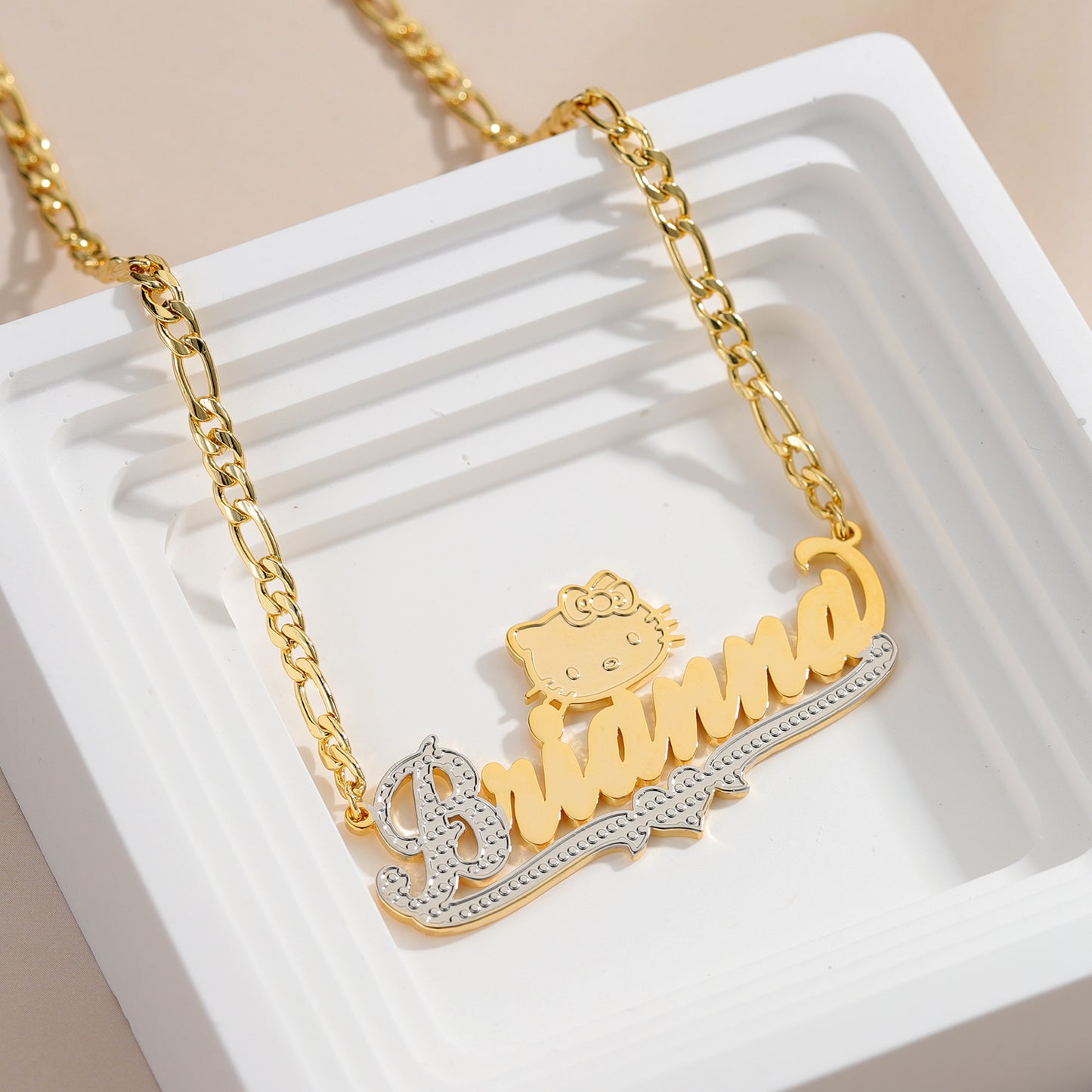 Custom Name Two Tone Cat Necklace