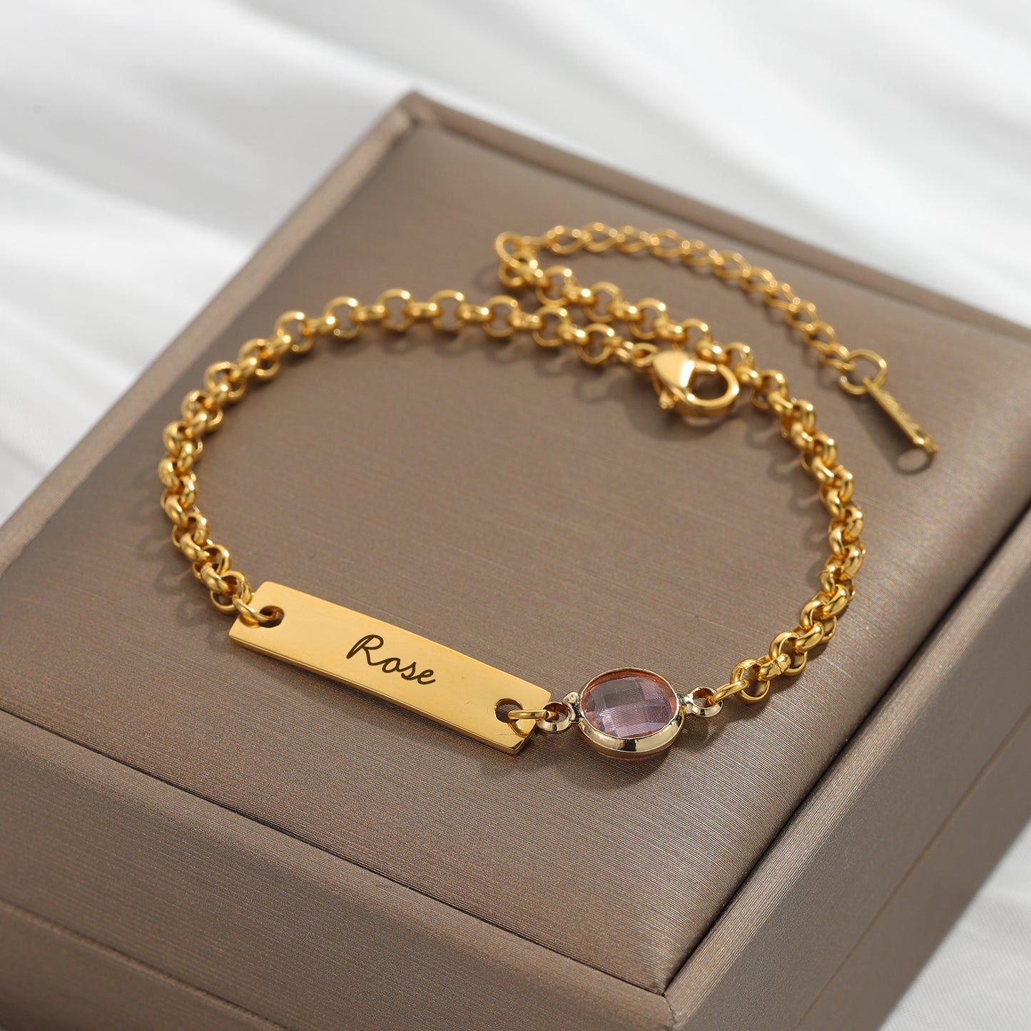 Engrave Name Bracelet With Birthstone