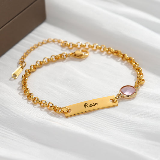 Engrave Name Bracelet With Birthstone