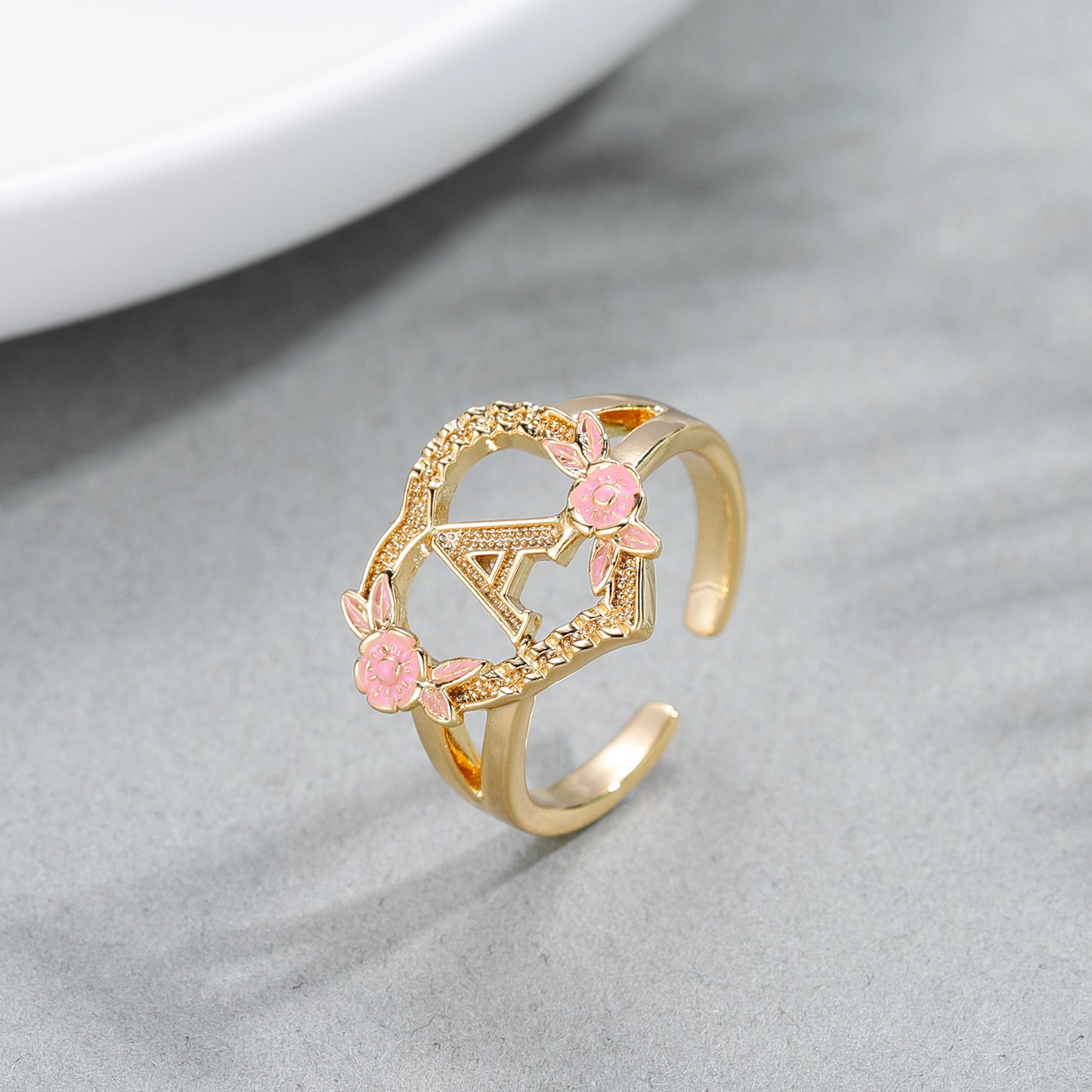 Heart Pink Initial Ring