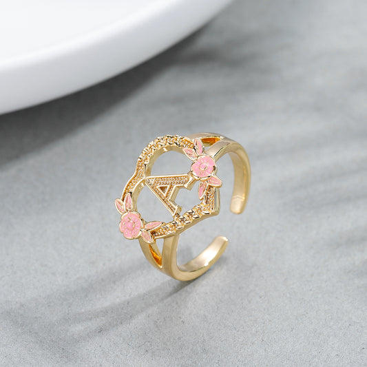 Heart Pink Initial Ring