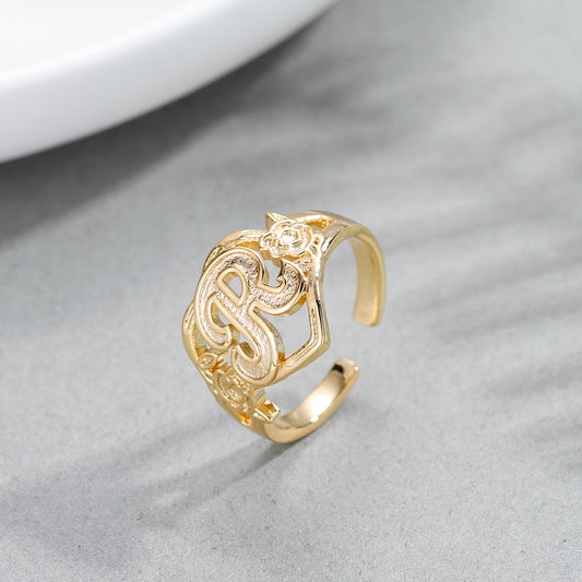 Heart Adjustable Initial Ring