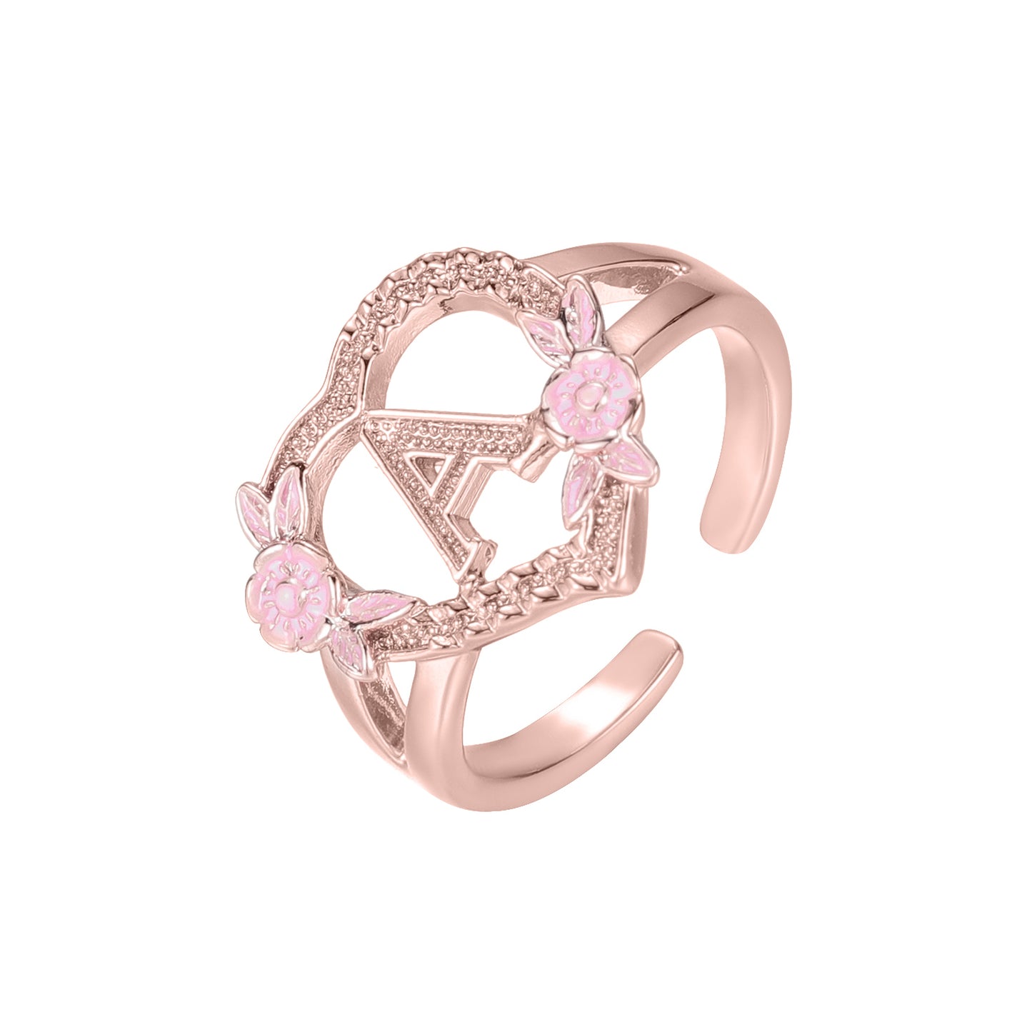 Heart Pink Initial Ring