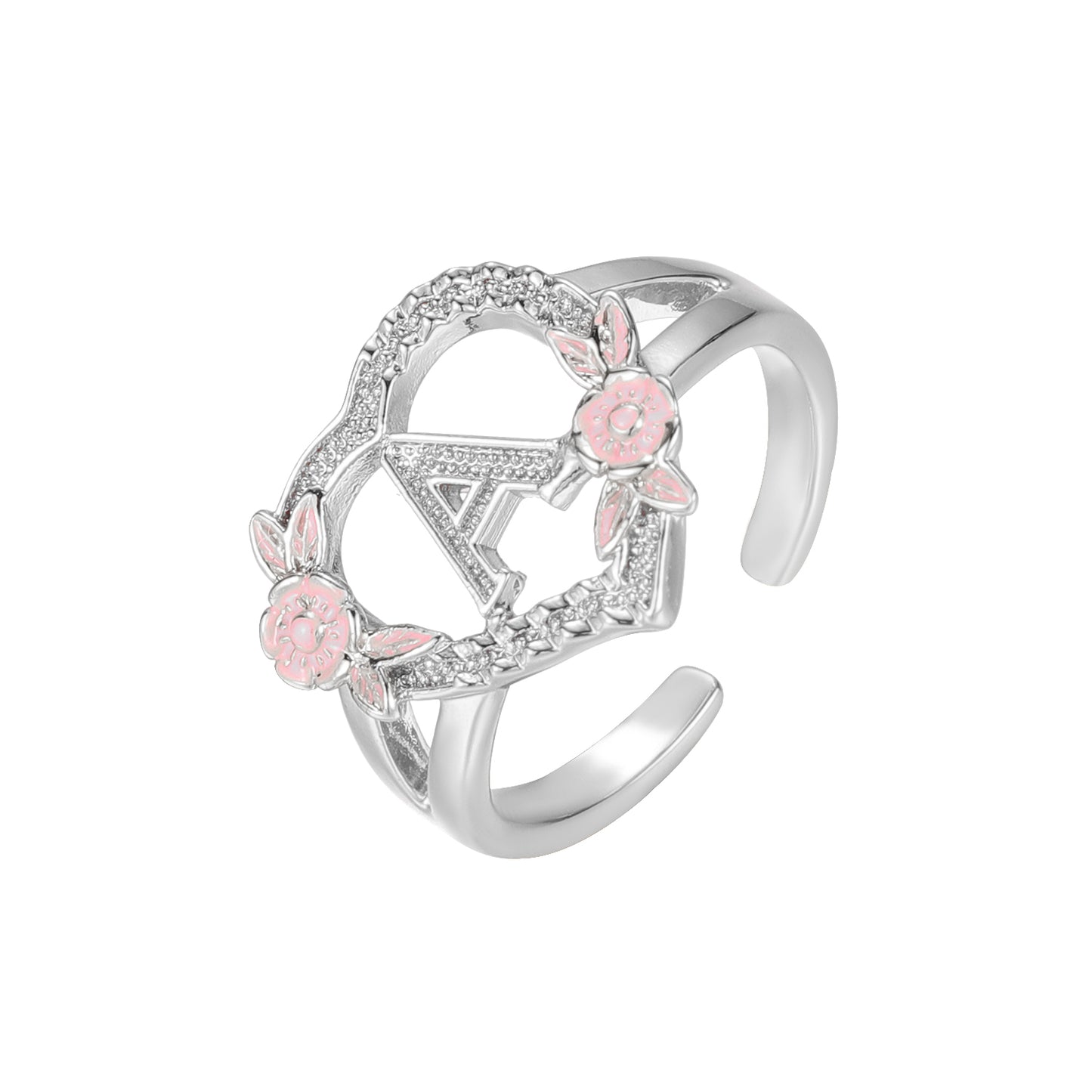 Heart Pink Initial Ring