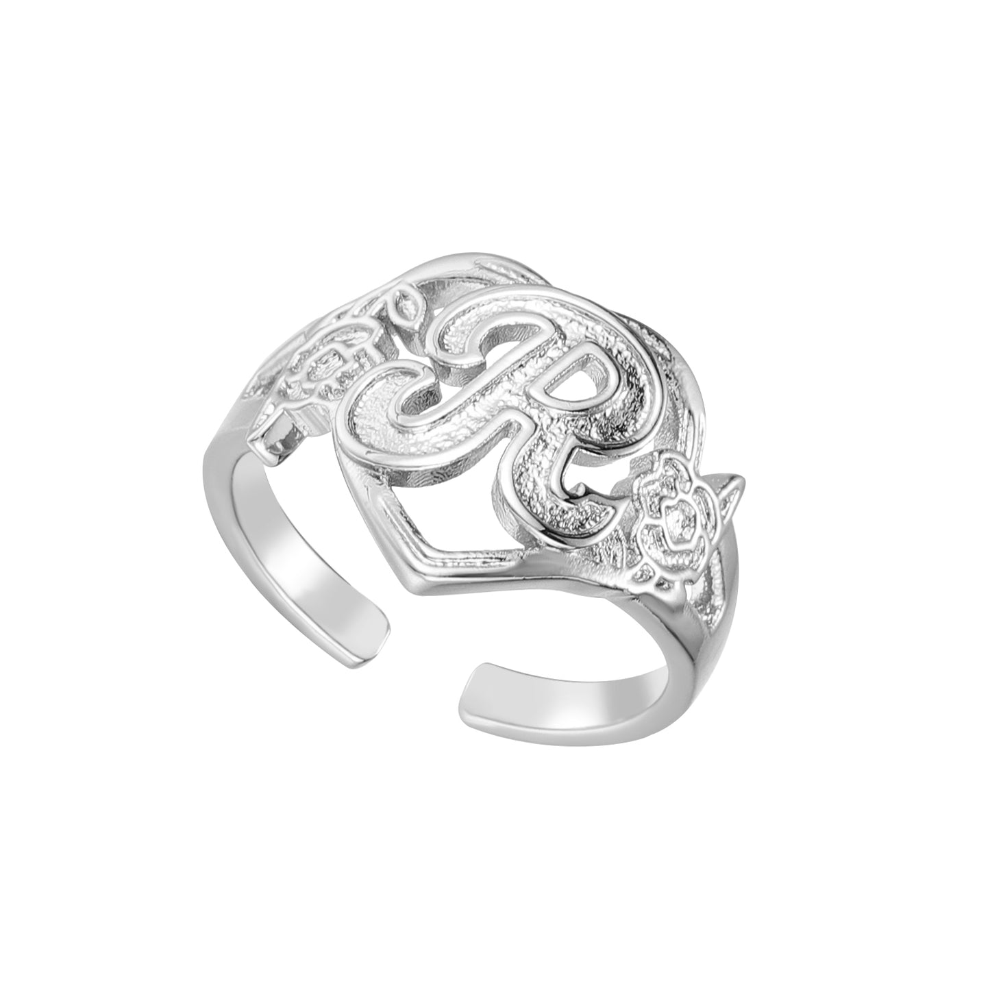 Heart Adjustable Initial Ring